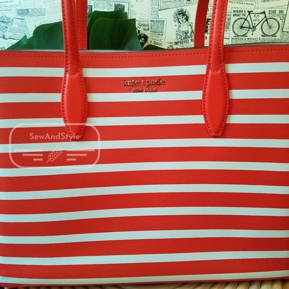 TAMARILLO ALL DAY SAILING STRIPE LARGE TOTE KATE SPADE BRAND NEW OPEN TOTE - Picture 4 of 10